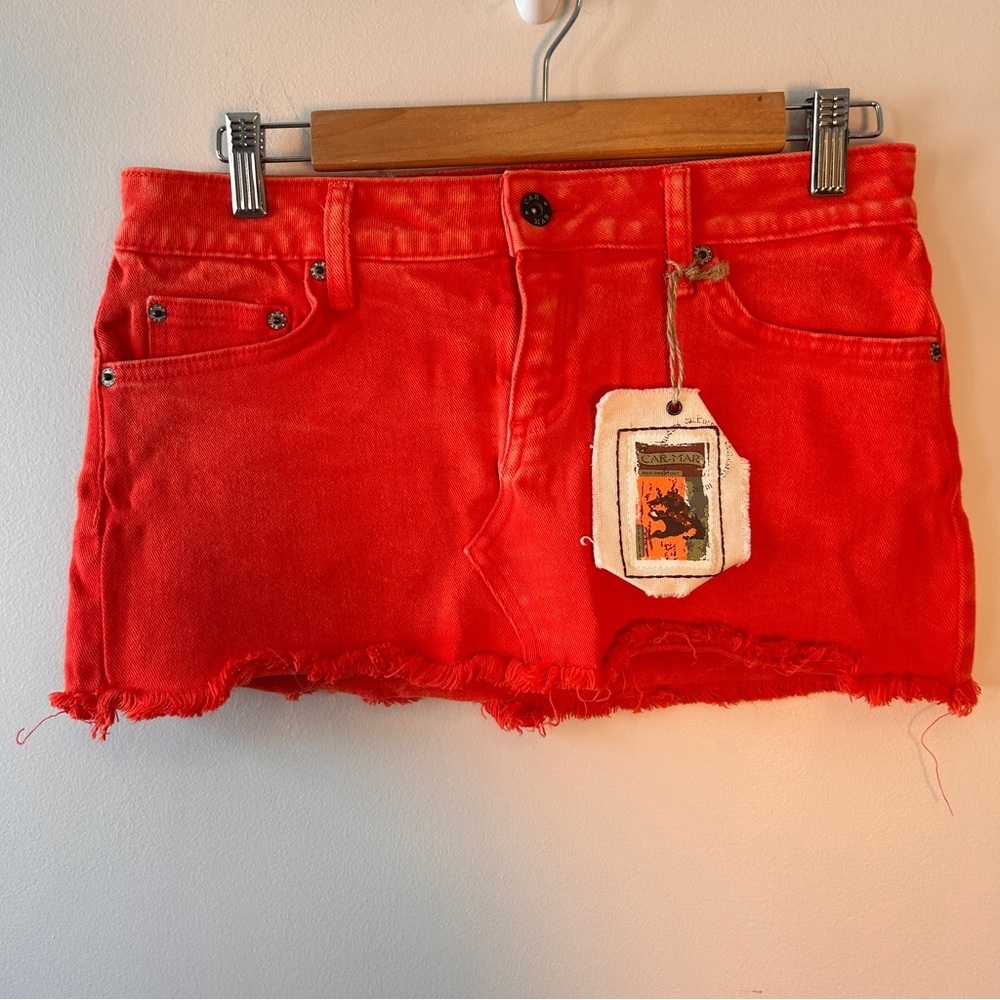 Carmar Micro Mini Skirt Women’s Size 27 Bold Red Orange Denim Skirt Preppy